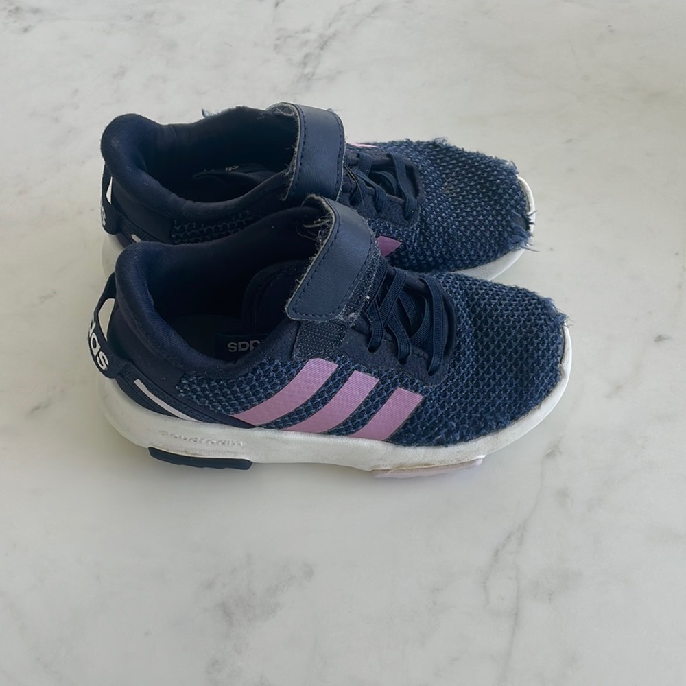 Kids navy and purple slip on adidas sneakers